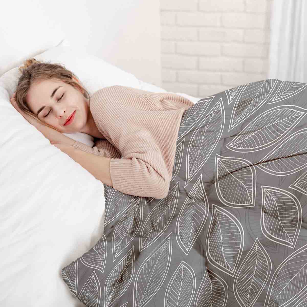 Therapiedekens beddengoed set grijs met witte palmbladeren