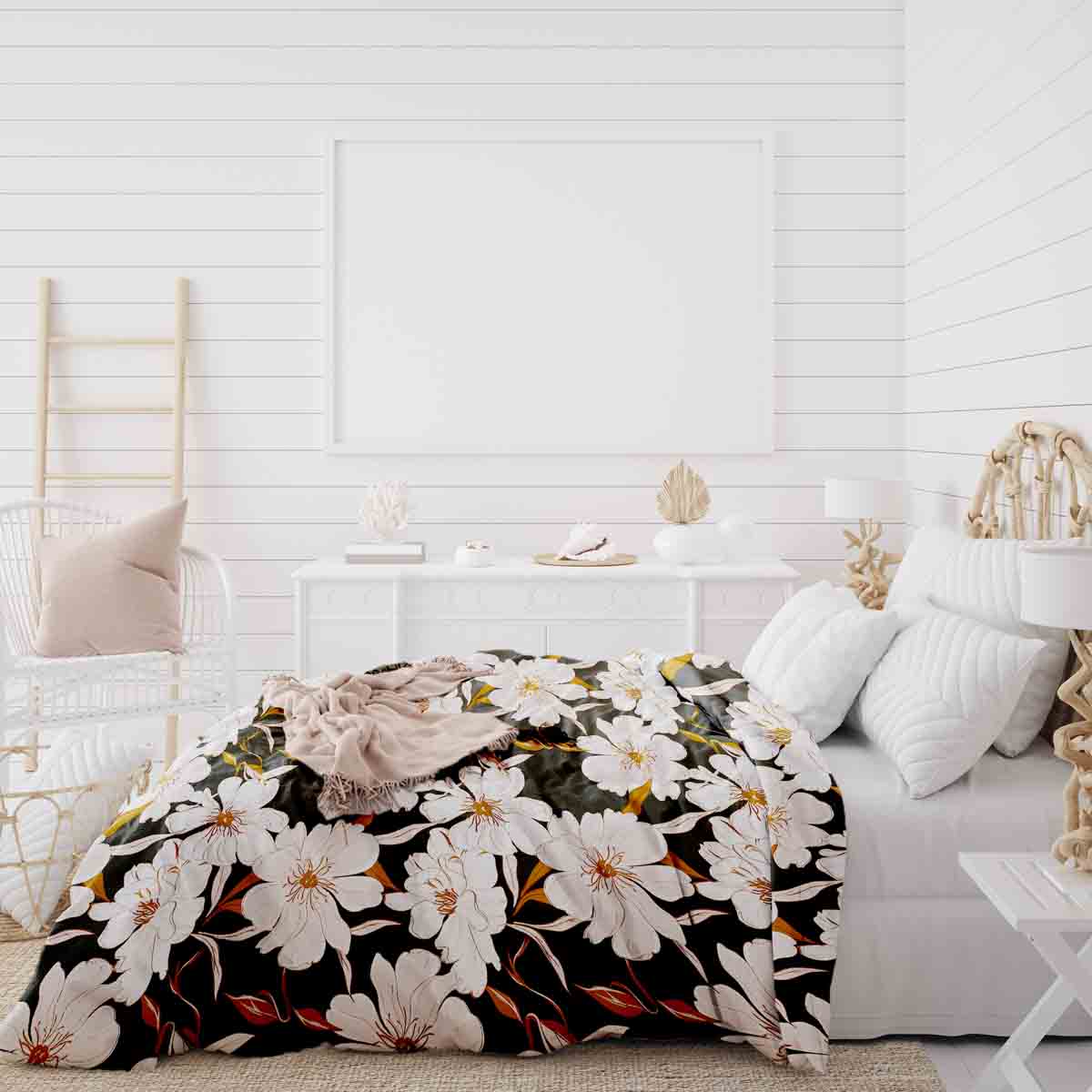 Therapiedekens beddengoedset met roze asterbloemen