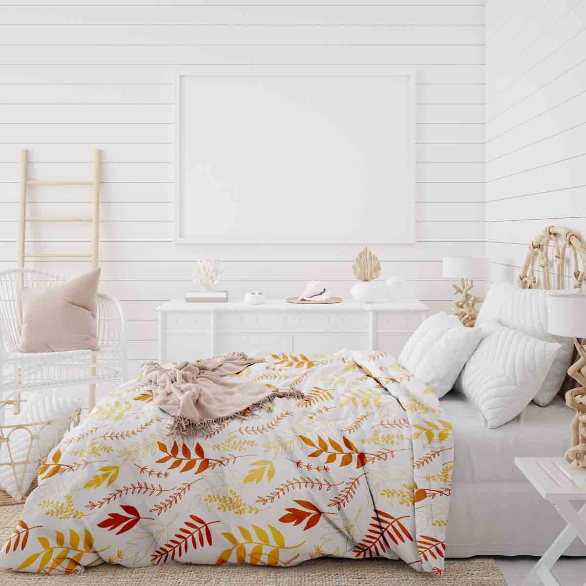 Therapiedekens beddengoed set wit met herfsttakken