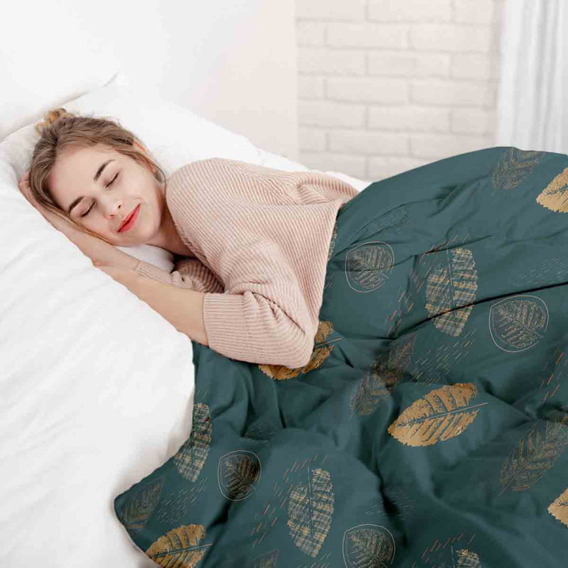 Therapiedekens katoenen hoes groen met gouden blad