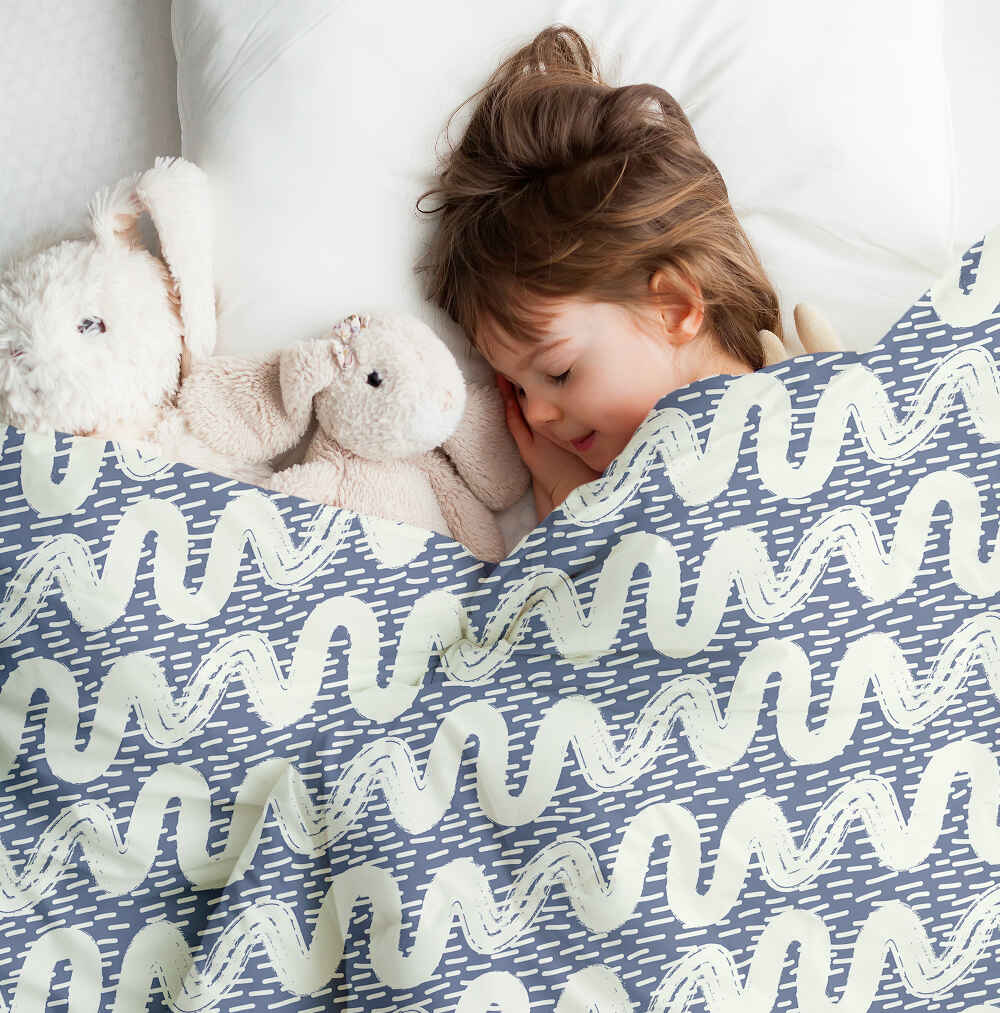 Therapiedekens beddengoed set blauw witte golven