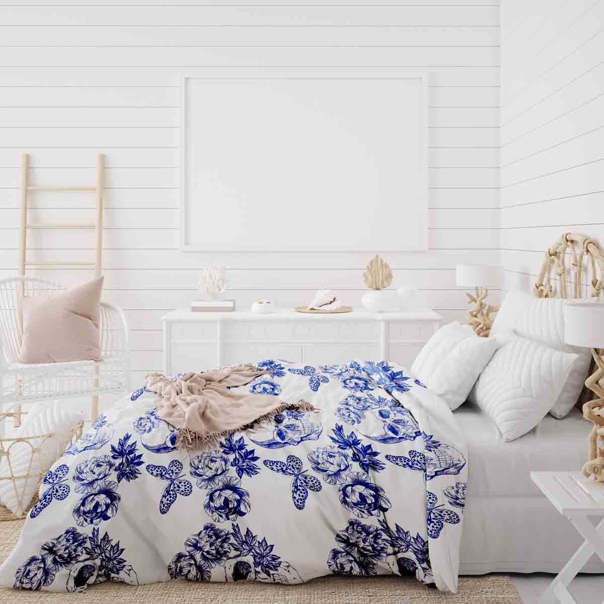 Original Therapiedecke - Baumwoll Bettwäsche Set Blumen Skull