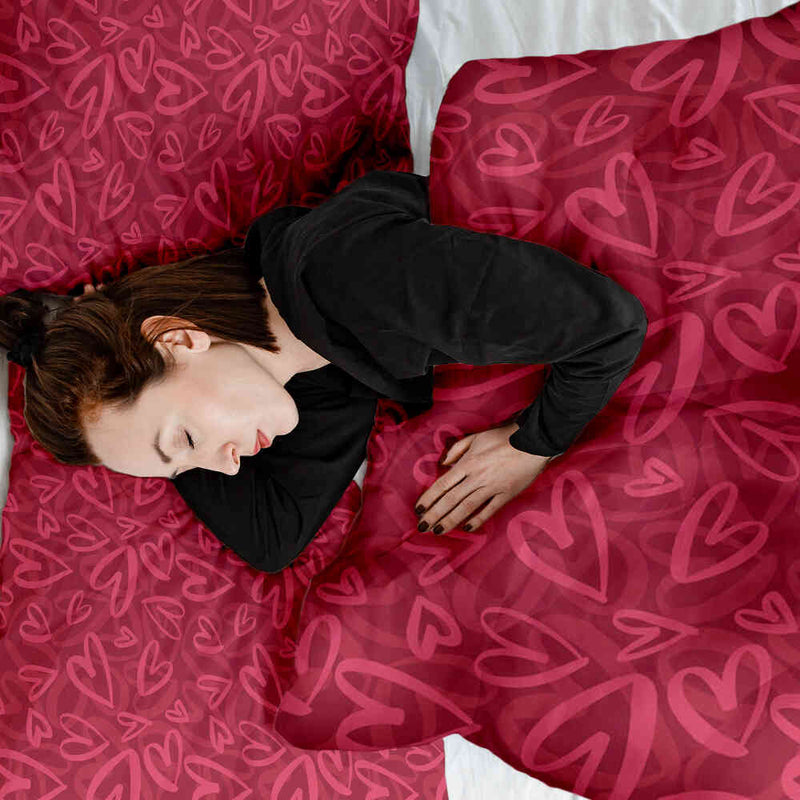 Therapiedekens katoenen hoes rood met roze hartmotief