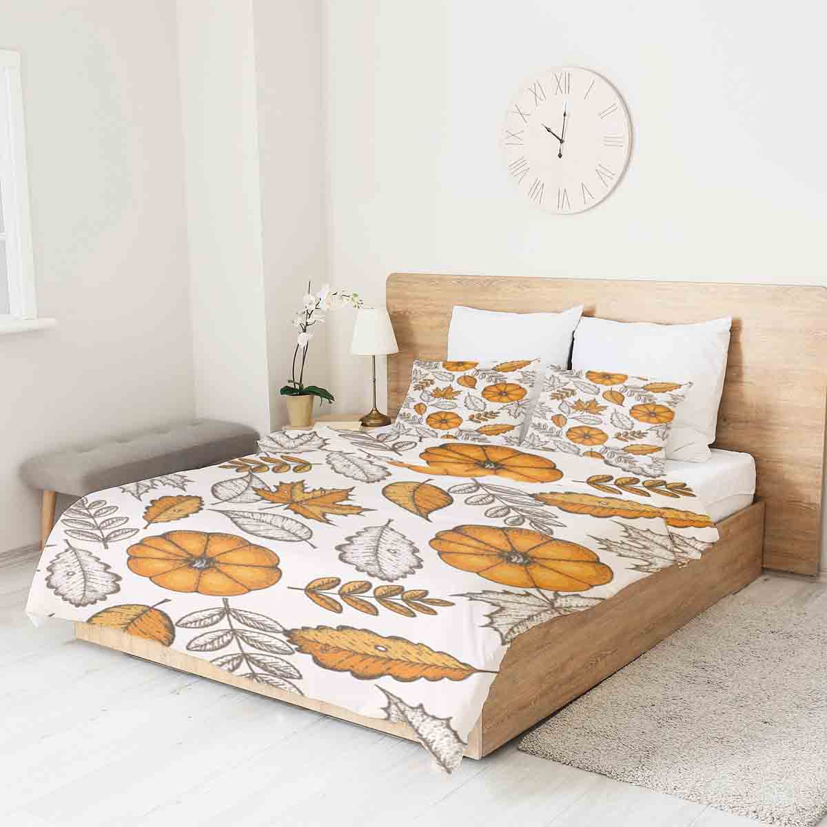 Original Therapiedecke - Baumwollbezug Weiß mit Blatt und Kürbis