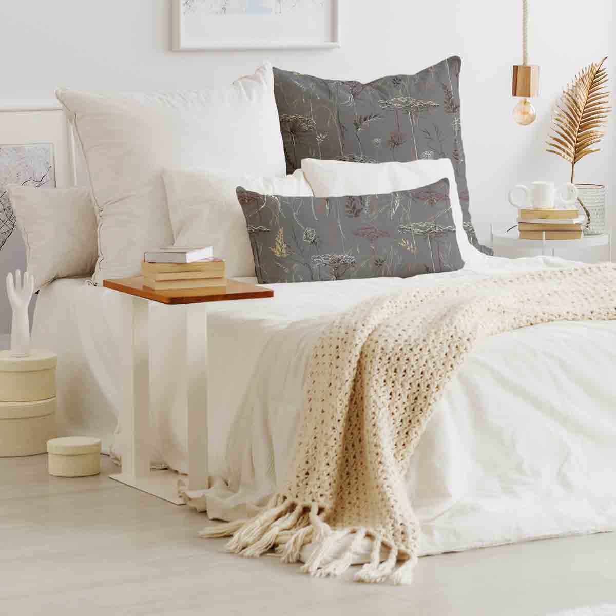 Gezondheidskussen grijs met gouden planten