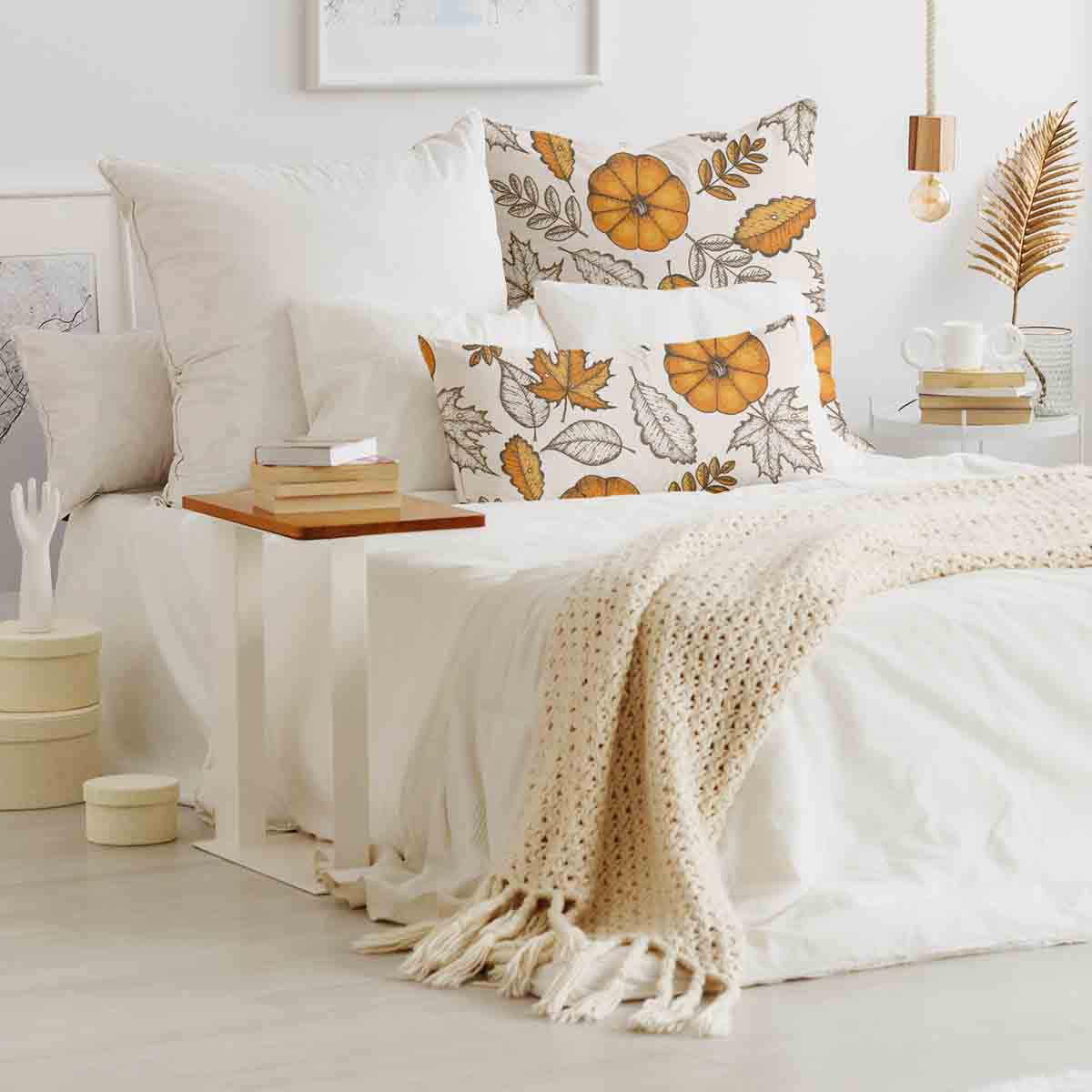 Gesundheitskissen Weiß mit Blatt und Kürbis