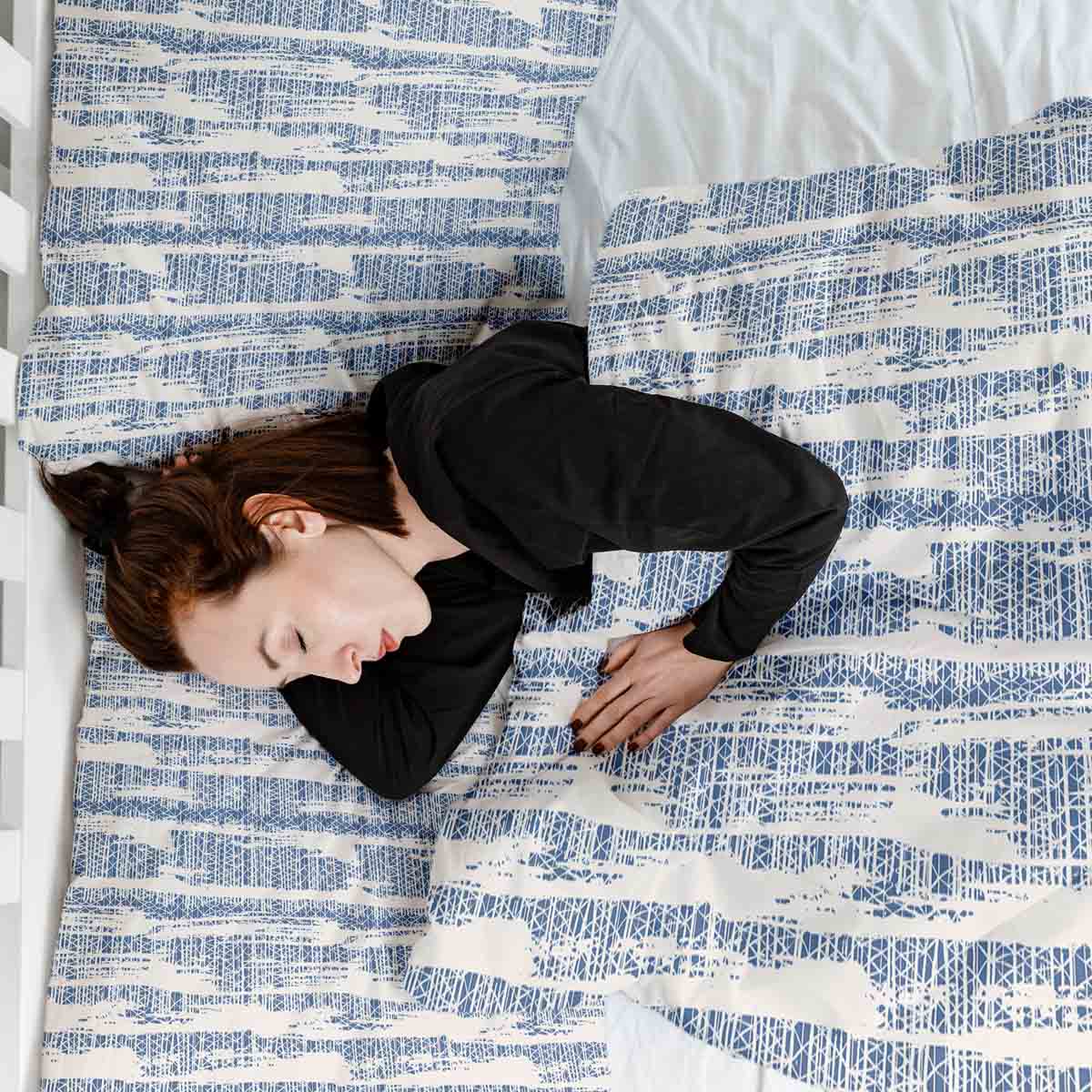 Therapiedekens beddengoedset met blauw patroon