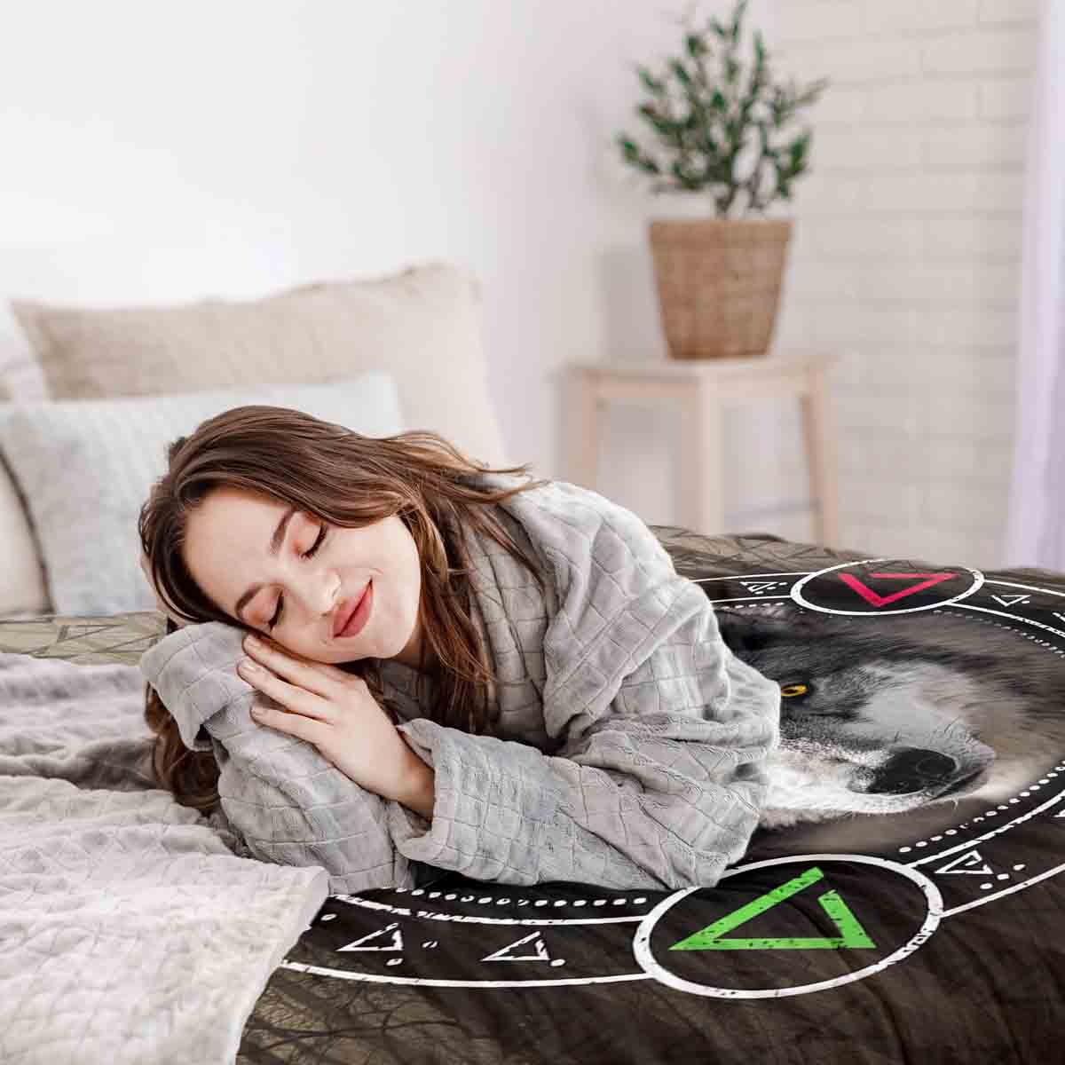 Original Therapiedecke - Baumwoll Bettwäsche Set Braun mit Wolf