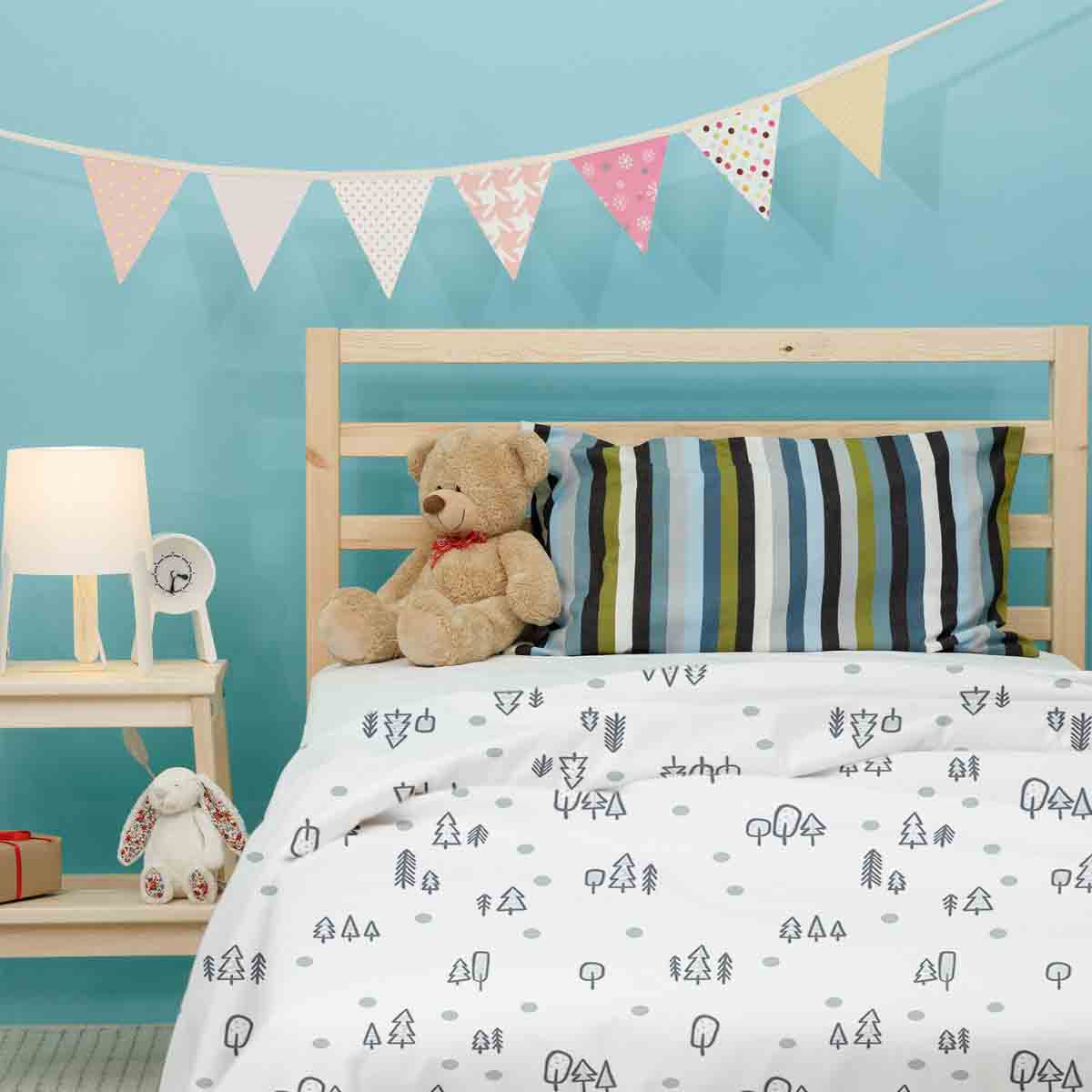 Therapiedecken beddengoed set wit met stippen en bomen