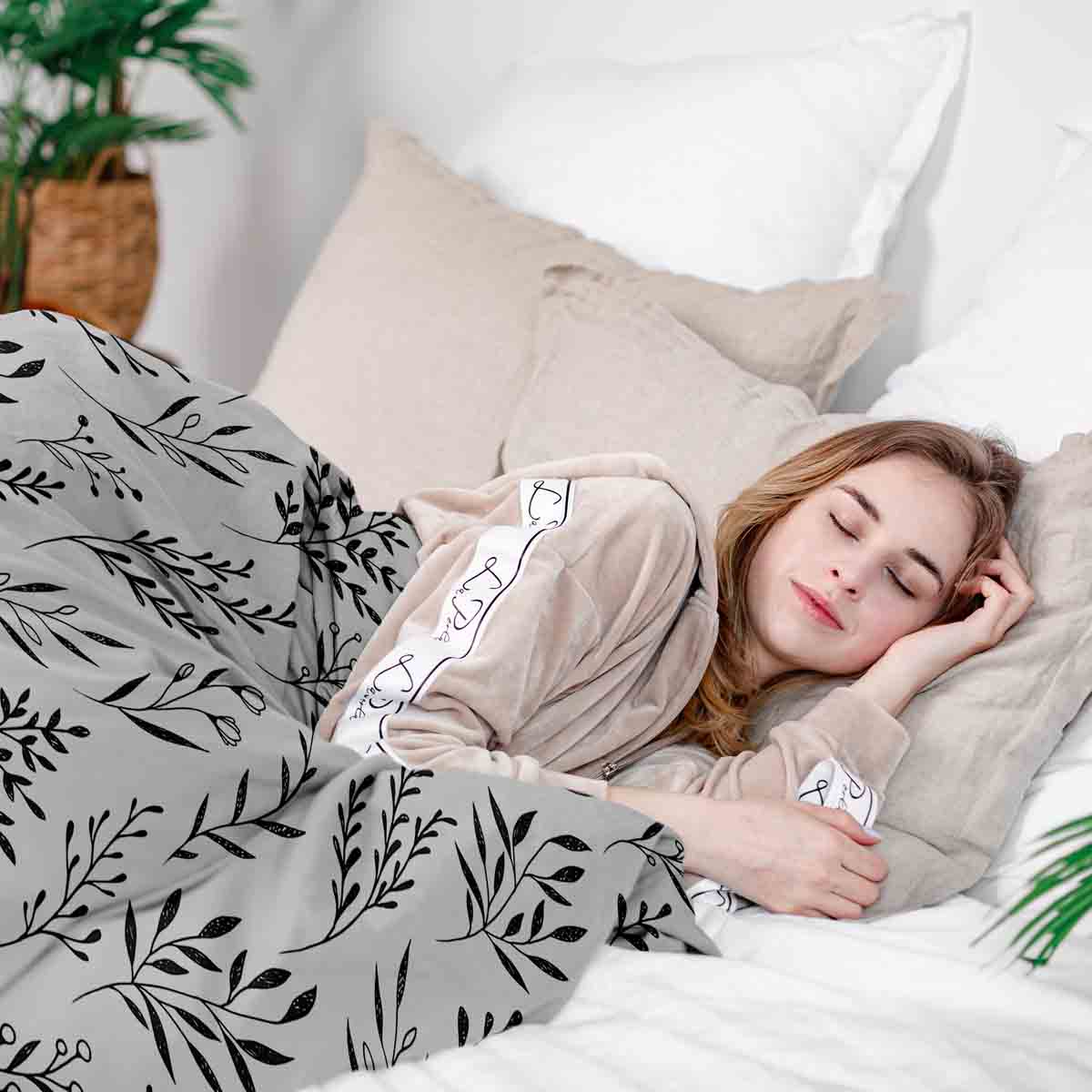 Therapiedekens beddengoed set wit met zwarte takken