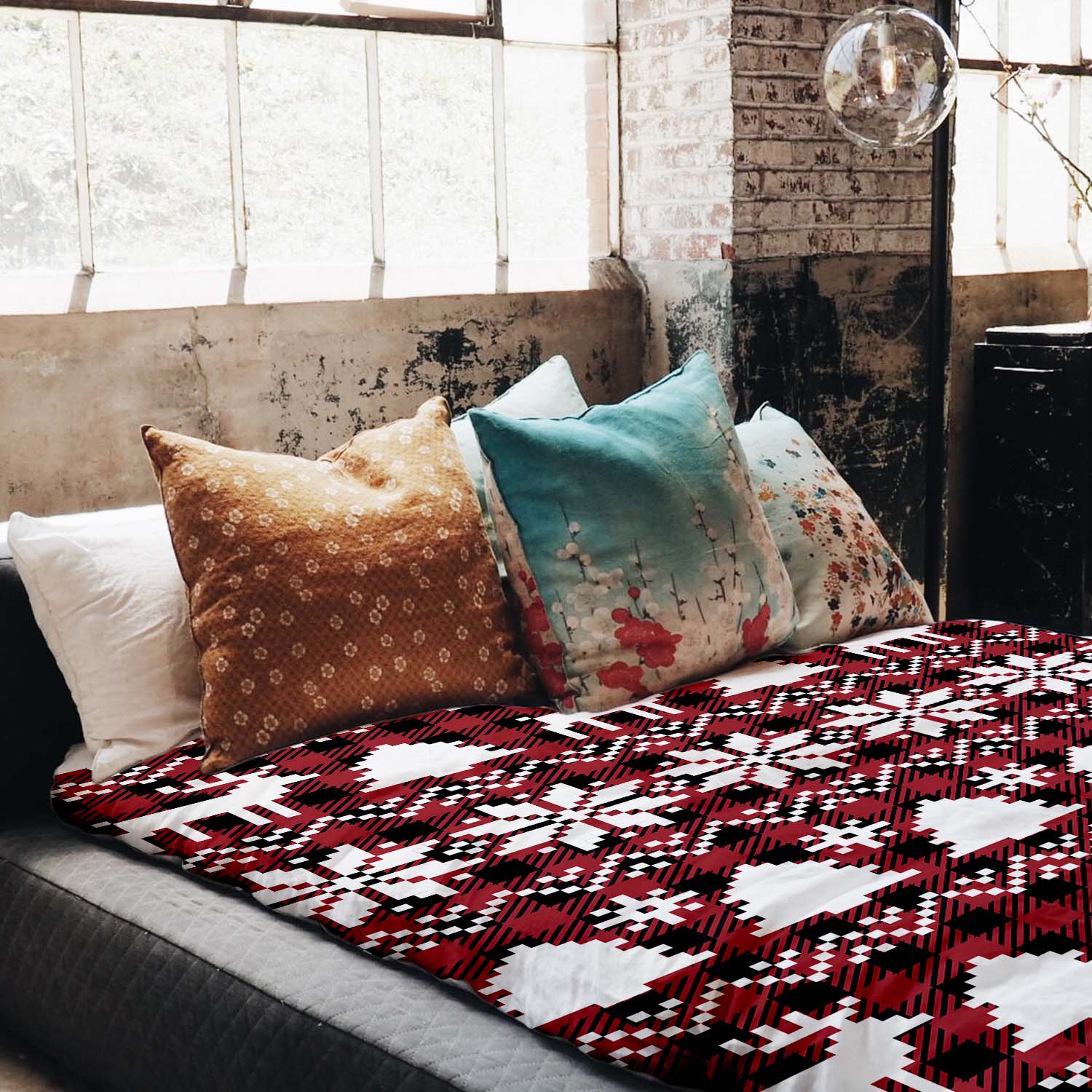 Original Therapiedecke - Baumwoll Bettwäsche Set Karo mit weihnachtlichen Motiven