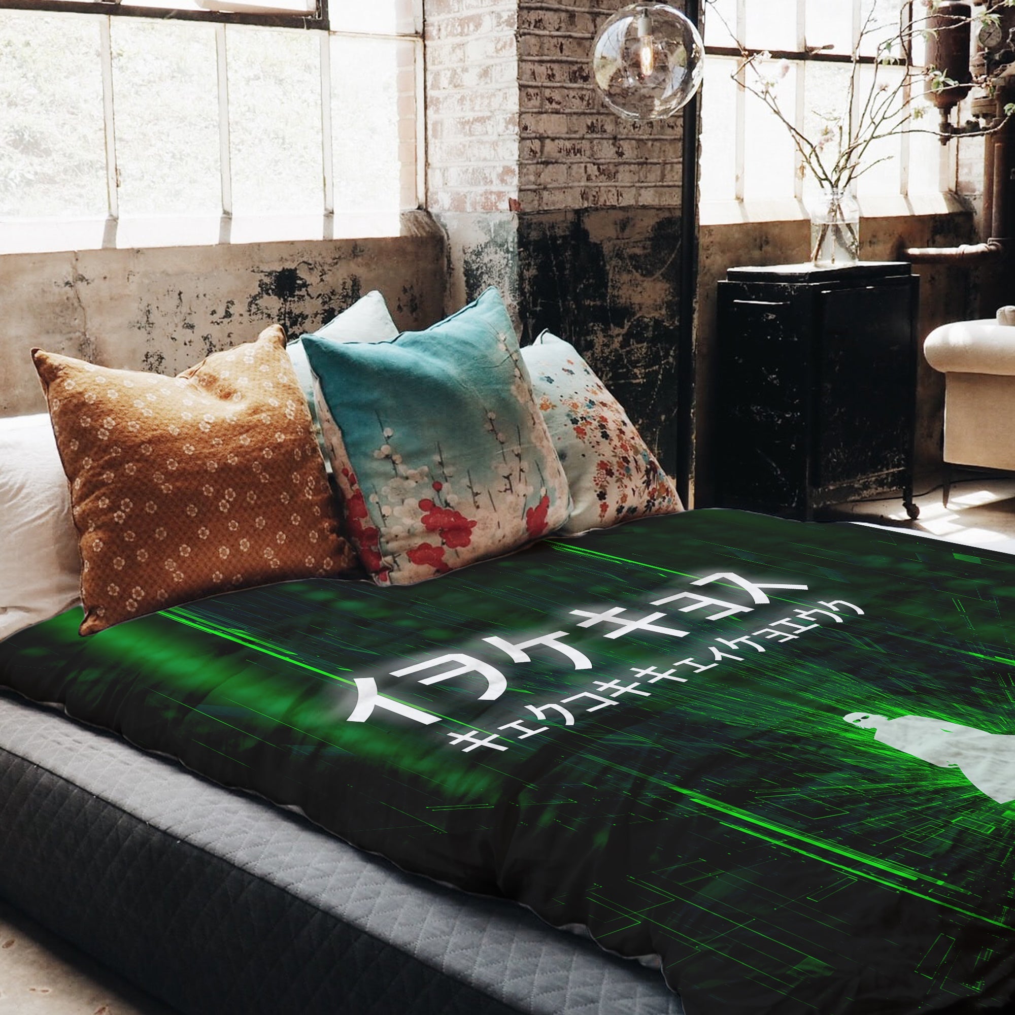 Original Therapiedecke - Baumwollbezug in Grün mit Schriftzeichen