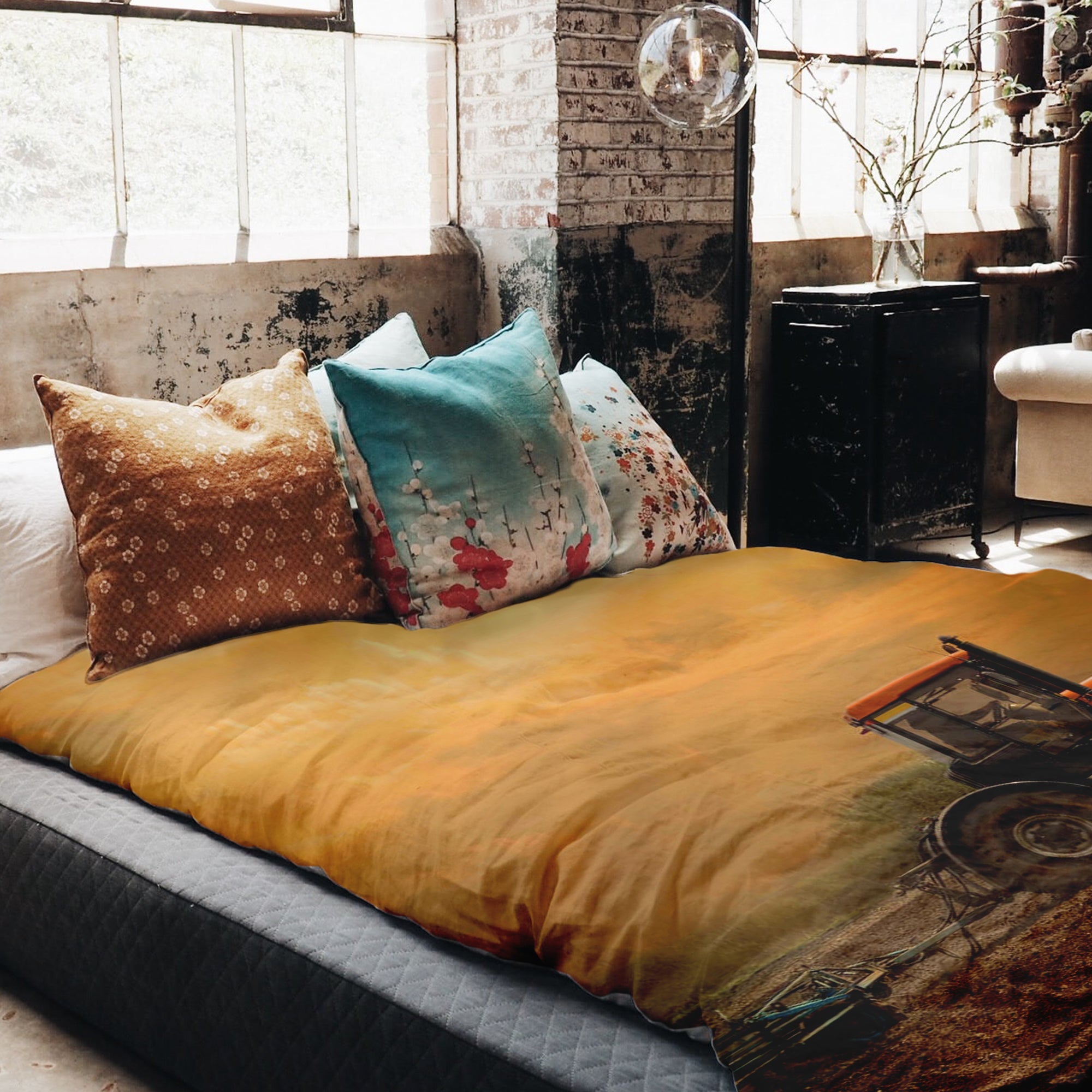 Originele therapiedeken - katoenen hoes tractor met aanhanger