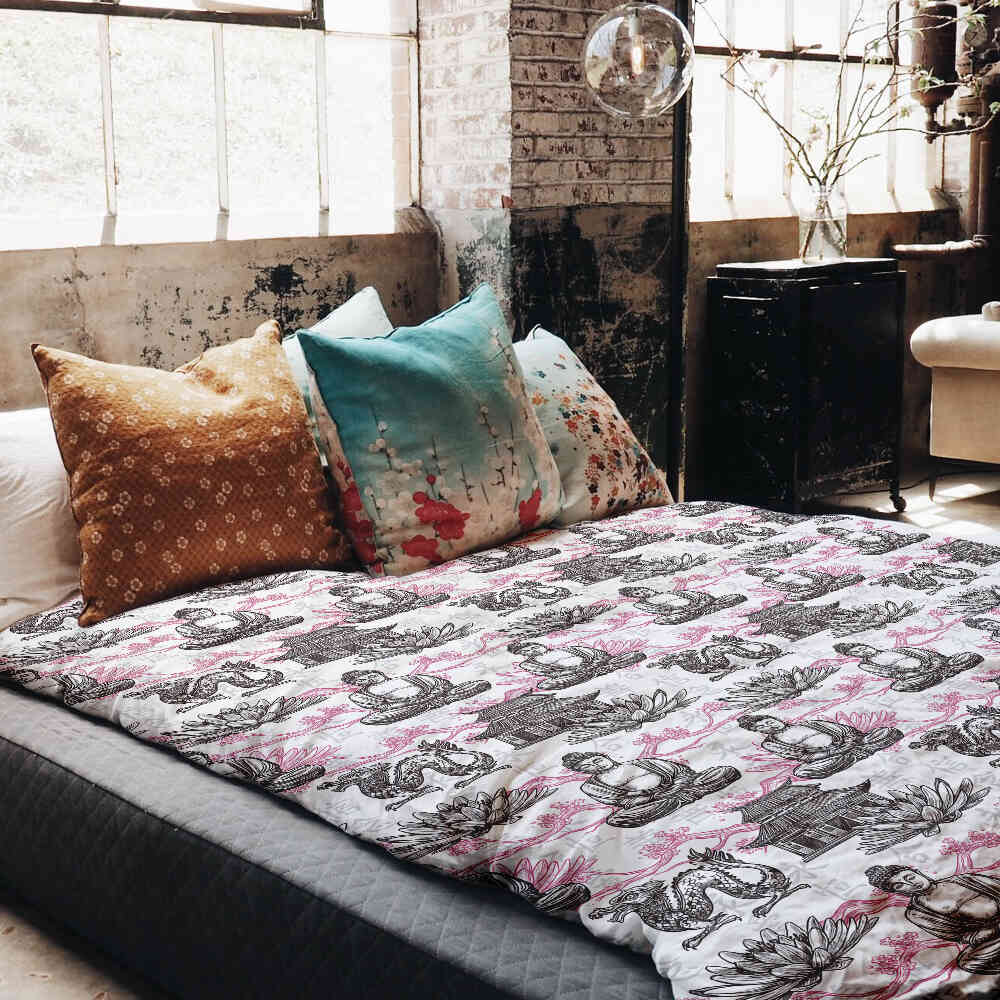 Originele therapiedeken - katoenen hoes met roze Boeddha