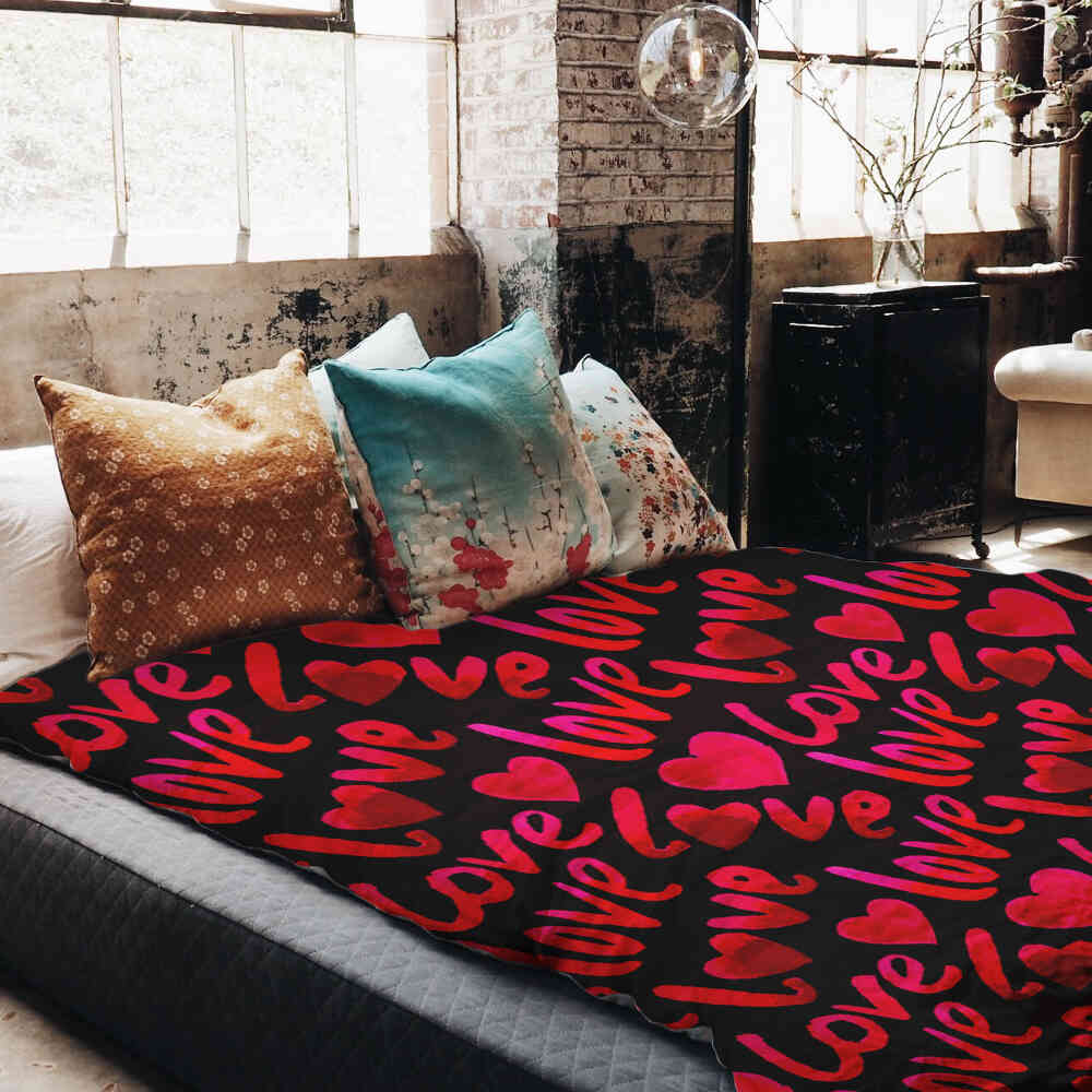 Original Therapiedecke - Baumwoll Bettwäsche Set Schwarz mit Schriftzug Love