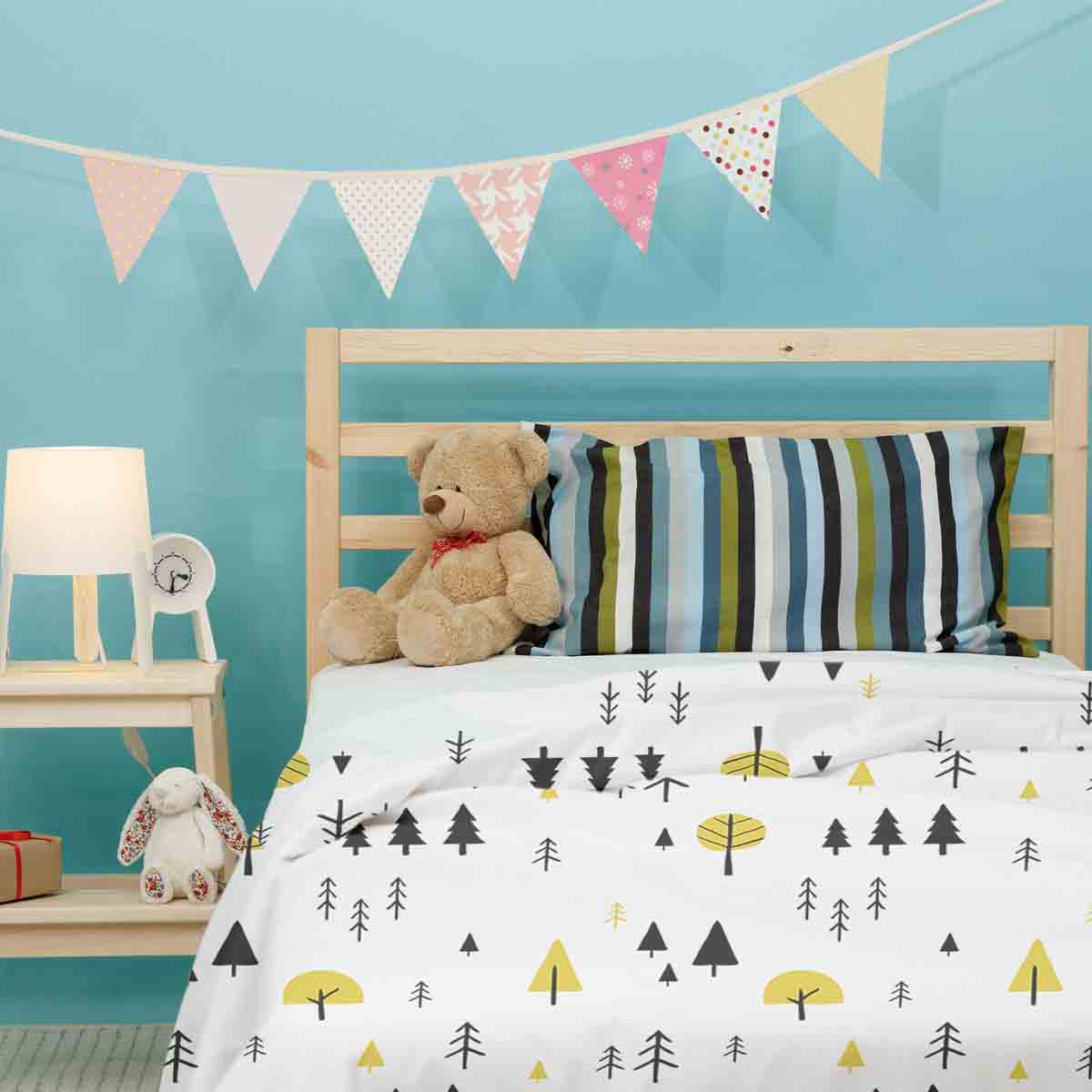 Therapiedekens beddengoedset met gele bomen