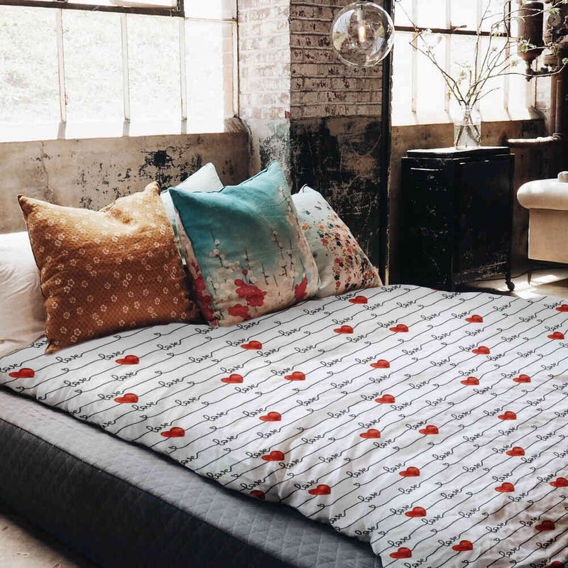 Therapiedekens beddengoed set wit met Love opschrift