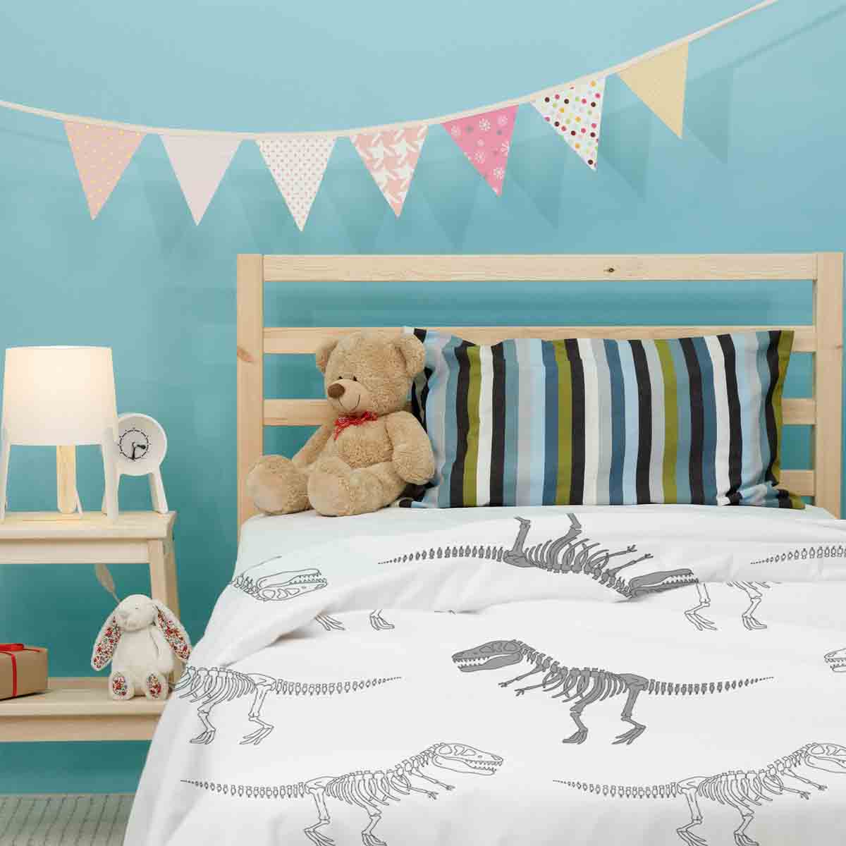 Therapiedekens beddengoed set wit met dinosaurus skelet