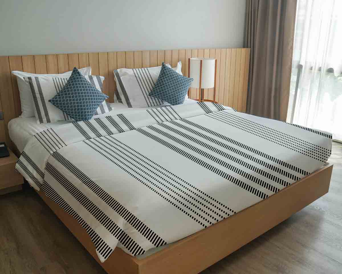 Original Therapiedecke - Baumwollbezug Grau mit dicken und dünnen Streifen