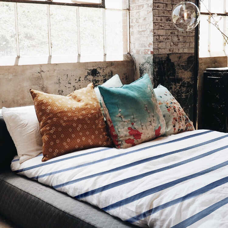 Therapiedekens beddengoed set blauwe dwarsstrepen