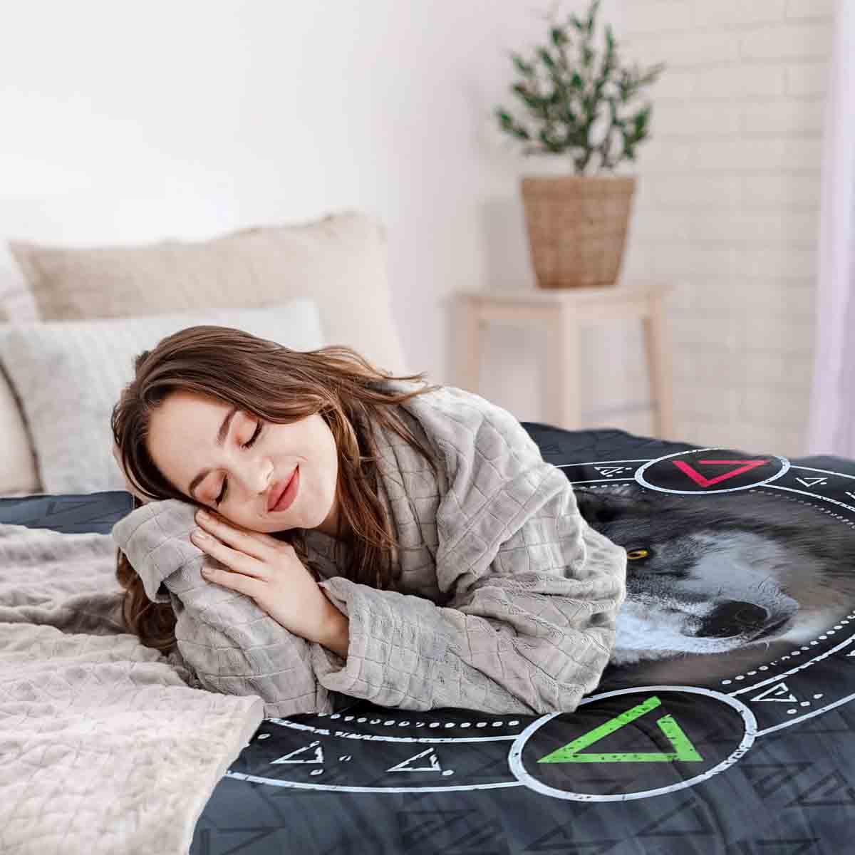 Therapiedekens beddengoed set grijs met wolf