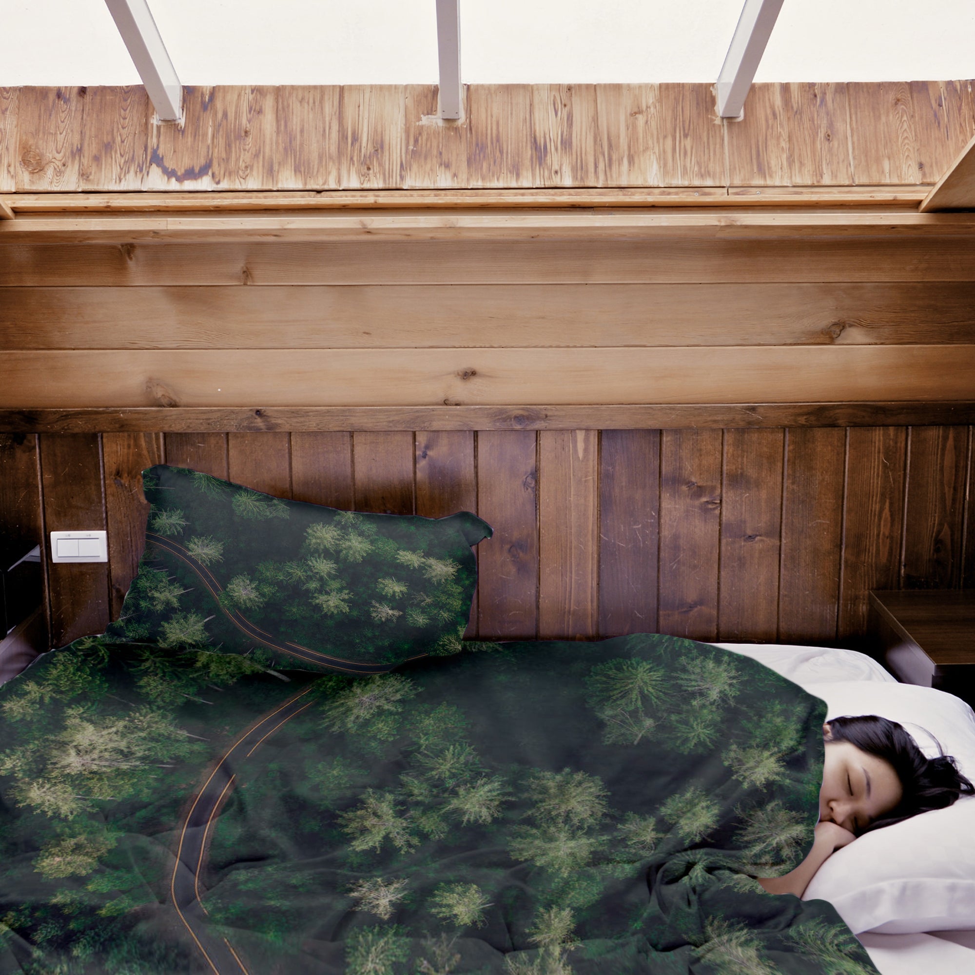 Original Therapiedecke - Baumwoll Bettwäsche Set Straße im Wald