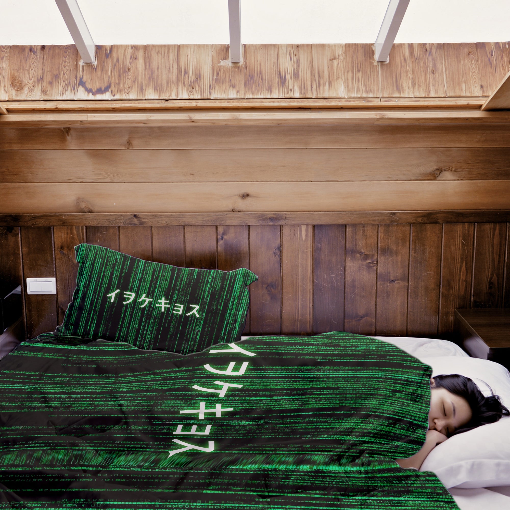 Originele therapiedeken - katoenen hoes groen matrixcode