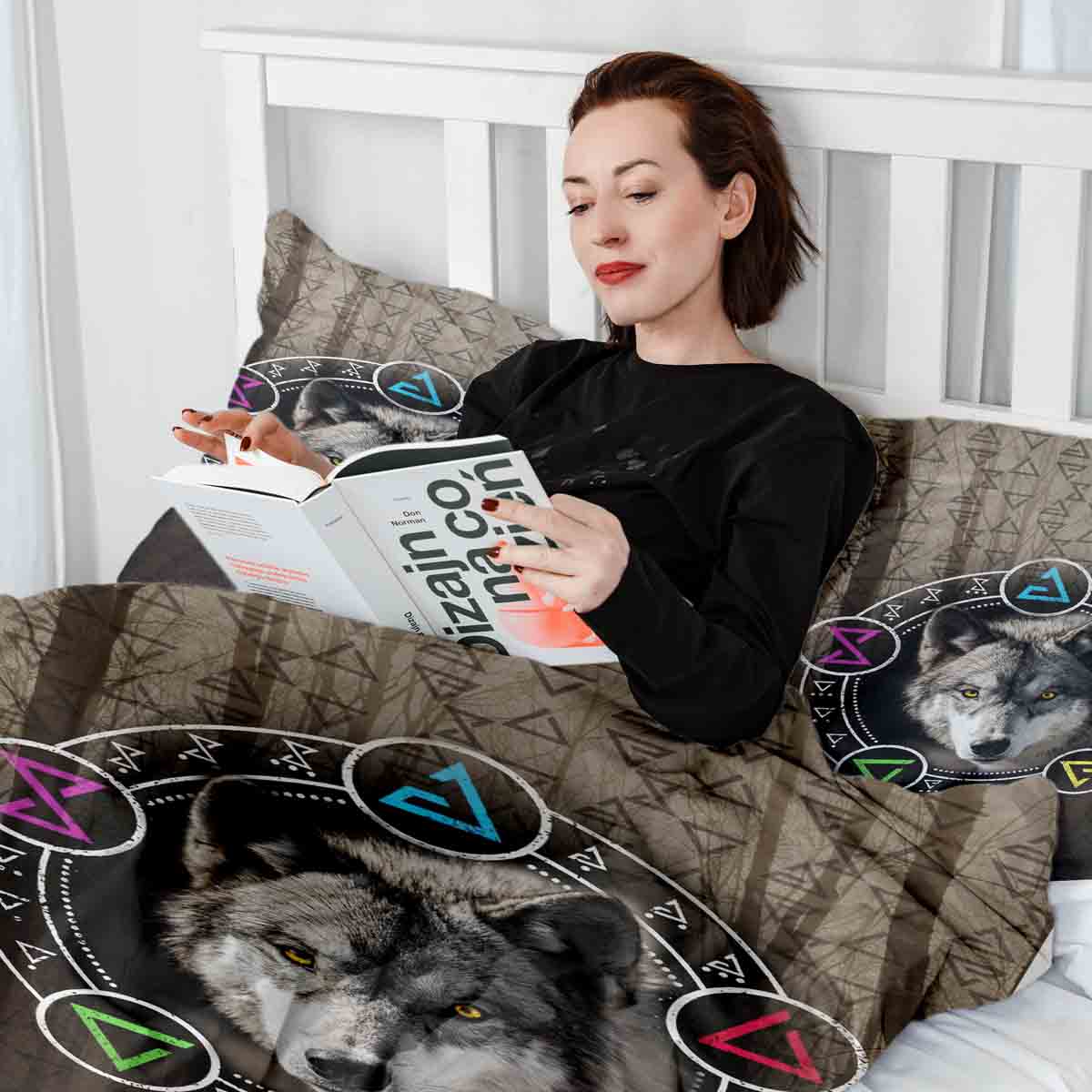 Original Therapiedecke - Baumwoll Bettwäsche Set Braun mit Wolf