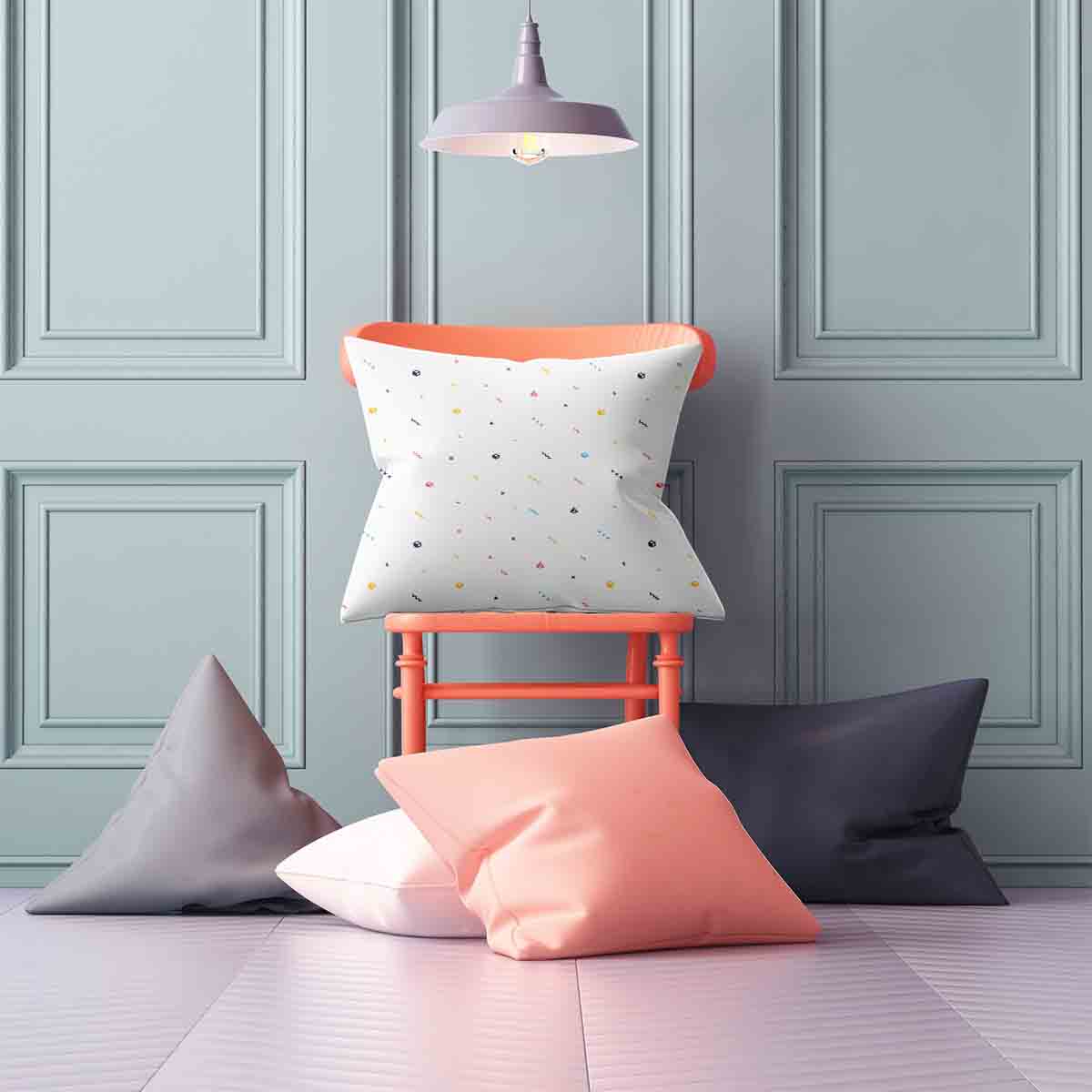 Gezondheidskussen wit met kleurrijke vormen