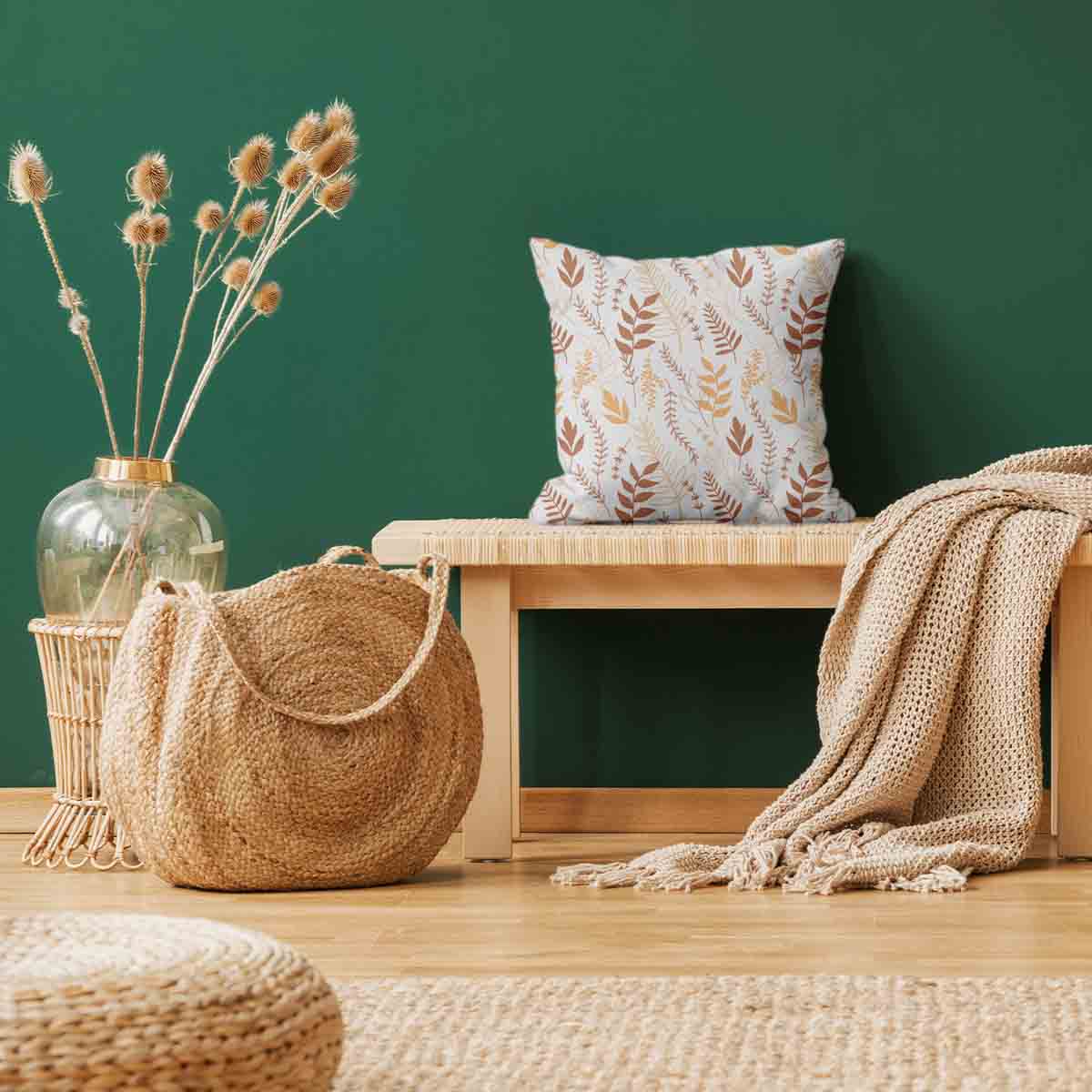 Gezondheidskussen wit met herfsttakken