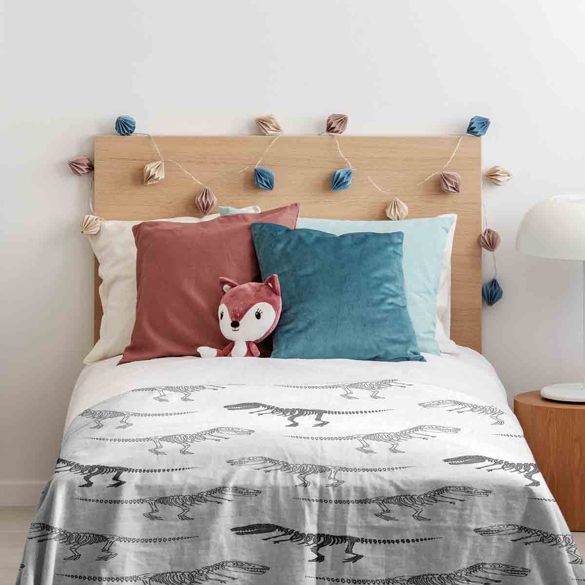 Therapiedekens beddengoed set wit met dinosaurus skelet