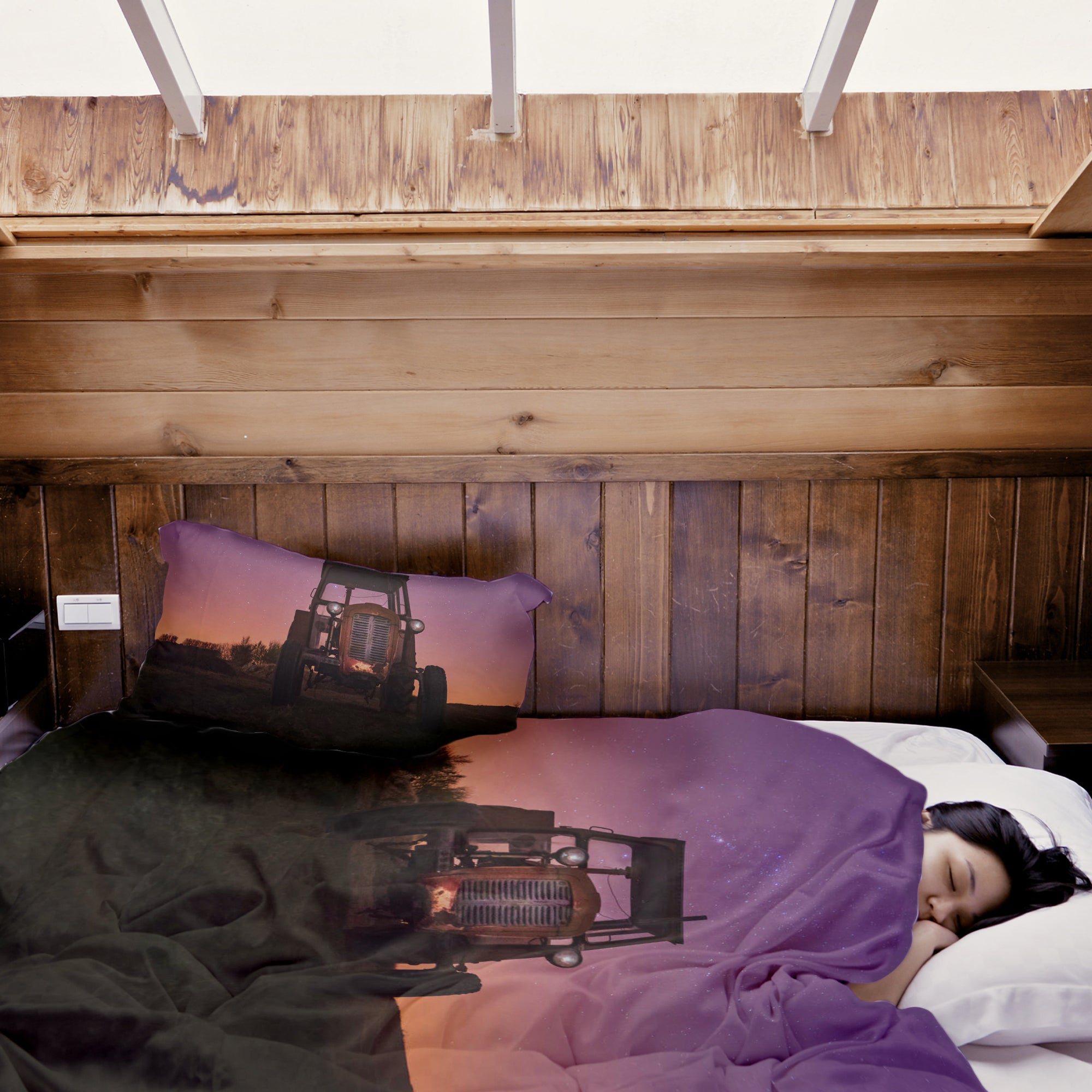 Therapiedekens beddengoed set paars met tractor