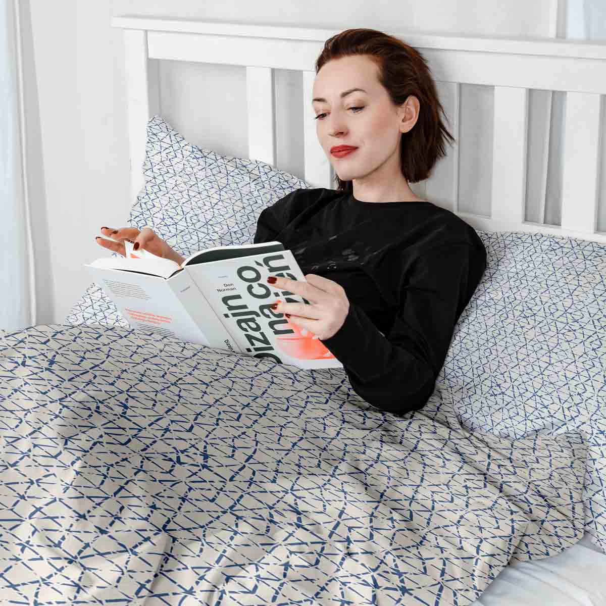 Therapiedekens beddengoed set wit met delicate blauwe vormen