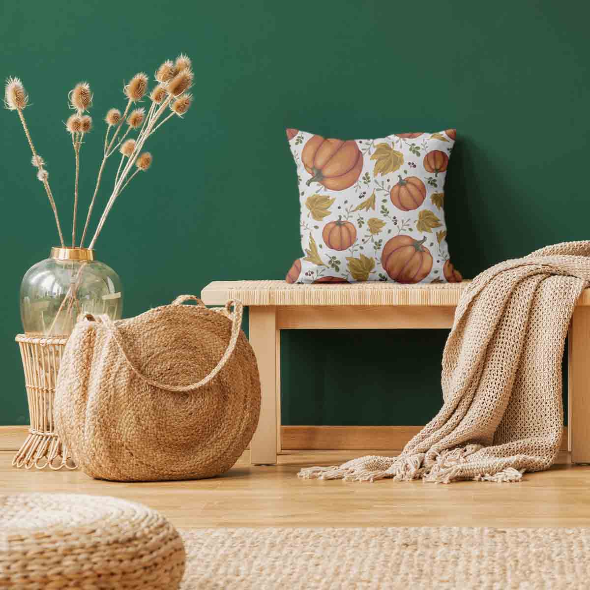 Gezondheidskussen wit met grote pompoenen