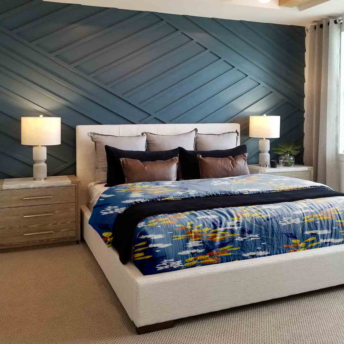 Therapiedekens beddengoed set blauw met boeket bloemen