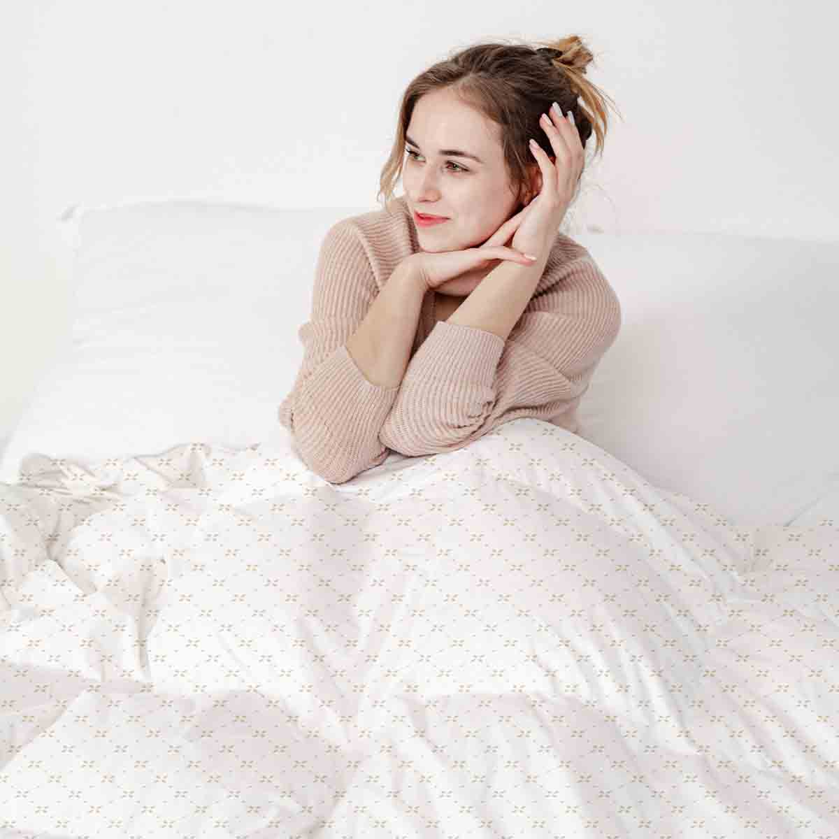 Original Therapiedecke - Baumwoll Bettwäsche Set Weiß Blumenmuster