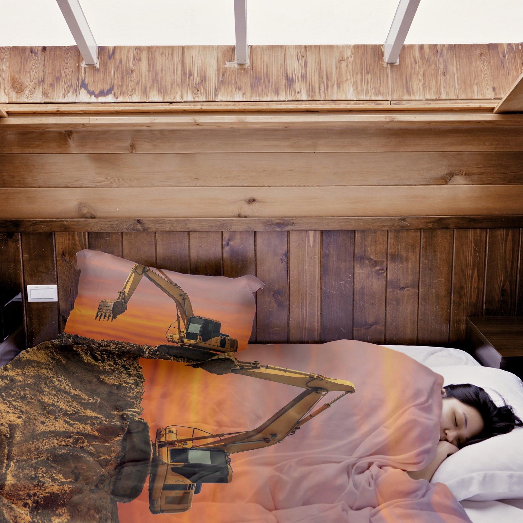 Originele therapiedeken - katoenen hoes tractor bij zonsopgang