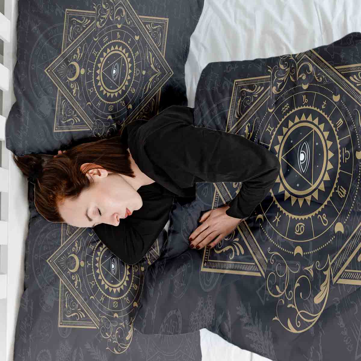 Originele therapiedeken - katoenen hoes zwart mystiek mandala