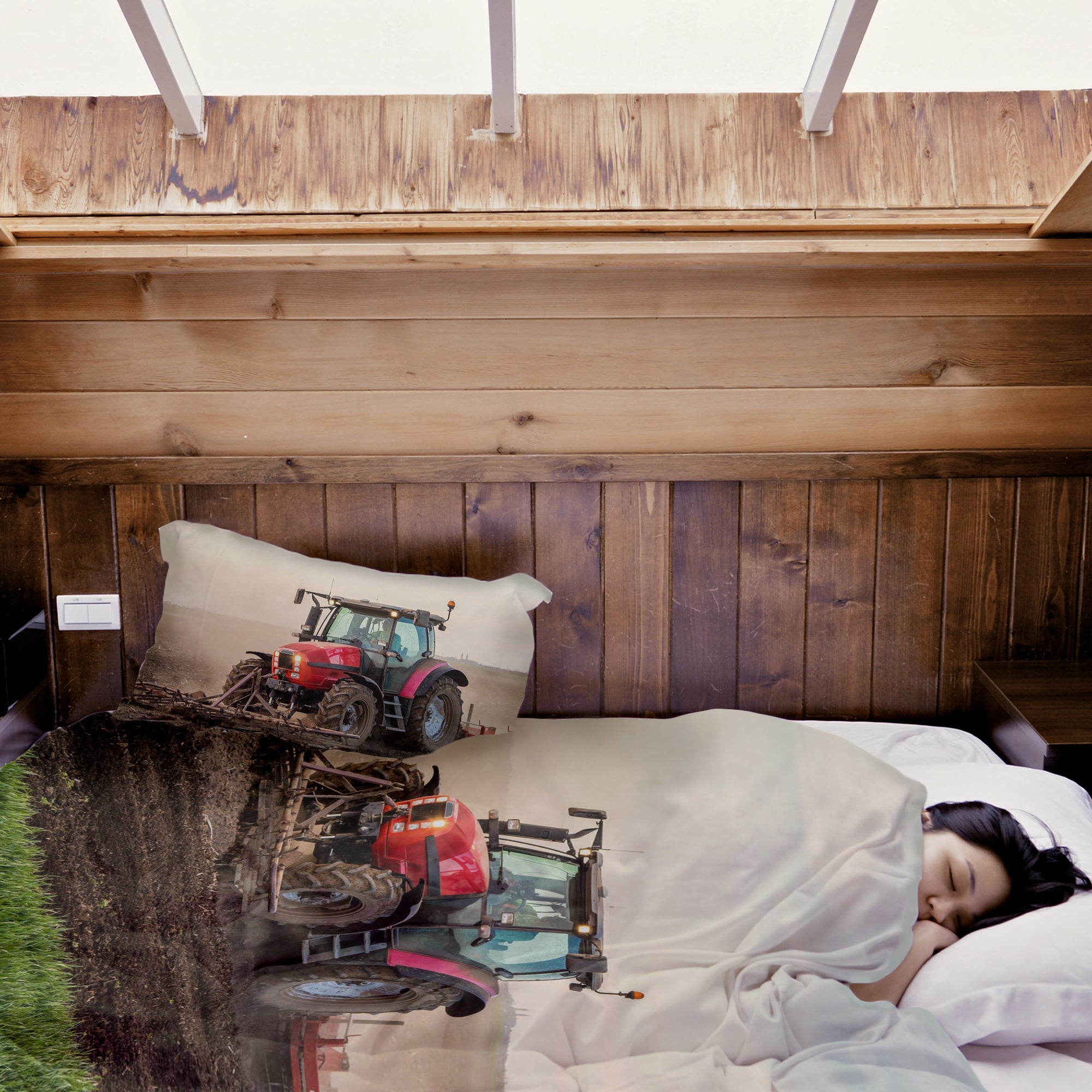 Originele therapiedeken - katoenen hoes met grote tractor