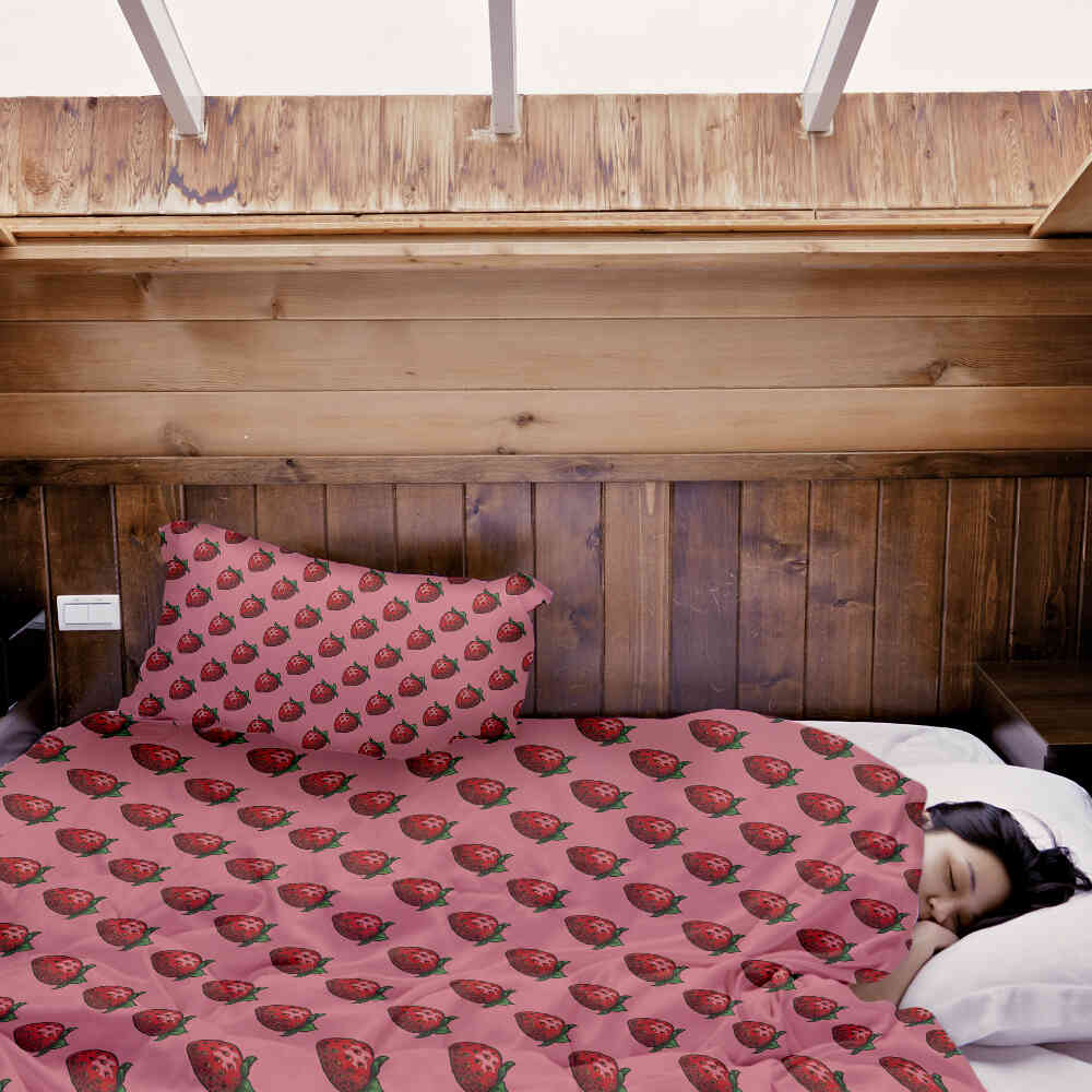 Original Therapiedecke - Baumwoll Bettwäsche Set Pink mit Erdbeeren