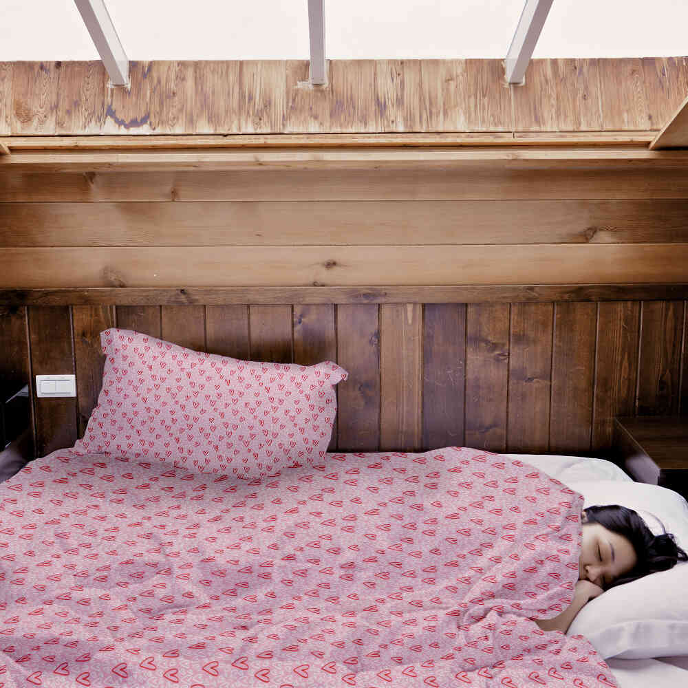 Original Therapiedecke - Baumwoll Bettwäsche Set Rosa rote Herzen