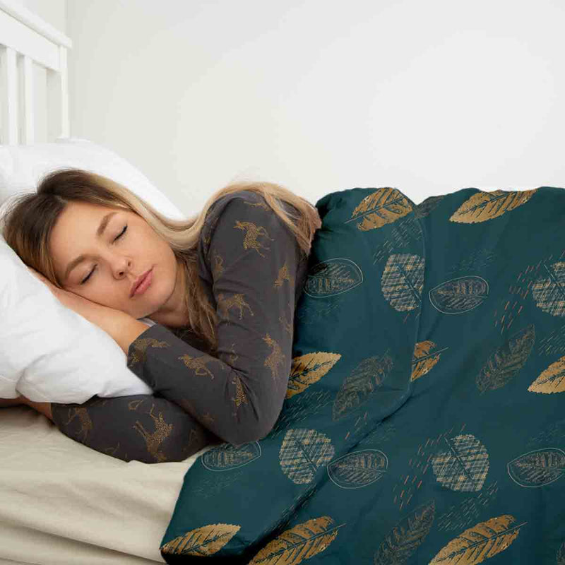 Therapiedekens katoenen hoes groen met gouden blad