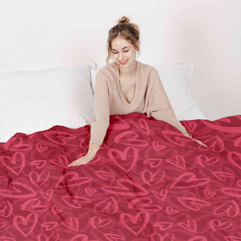 Therapiedekens katoenen hoes rood met roze hartmotief
