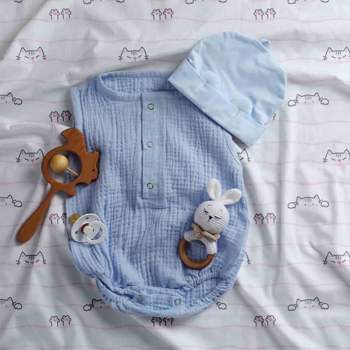 Original Therapiedecke - Baumwollbezug Weiß mit kleinen Katzen