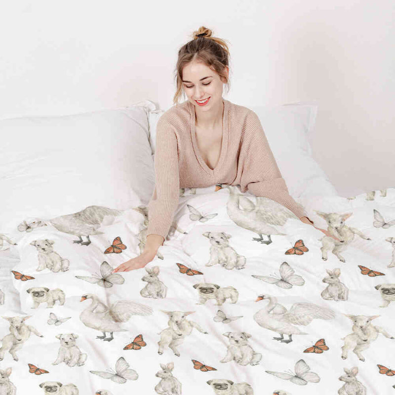 Therapiedekens katoenen hoes wit schattige dieren