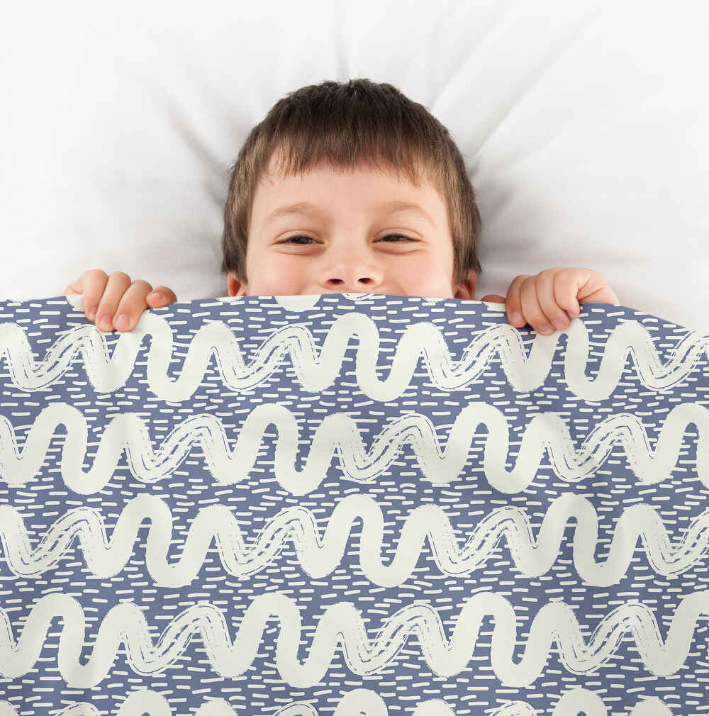 Therapiedekens beddengoed set blauw witte golven