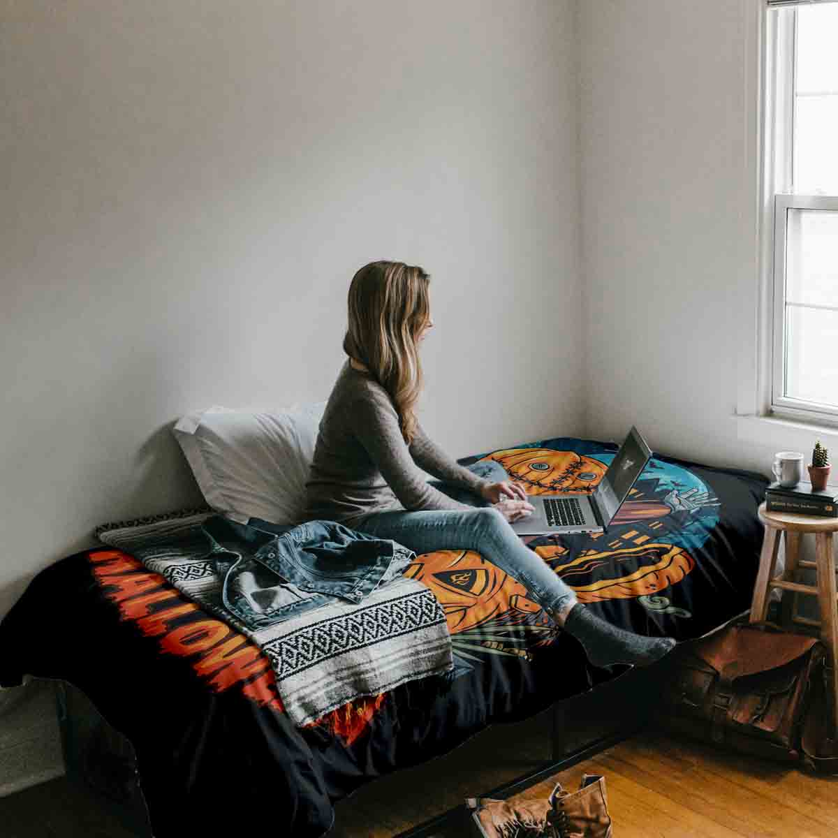 Original Therapiedecke - Baumwoll Bettwäsche Set Halloween Kürbis