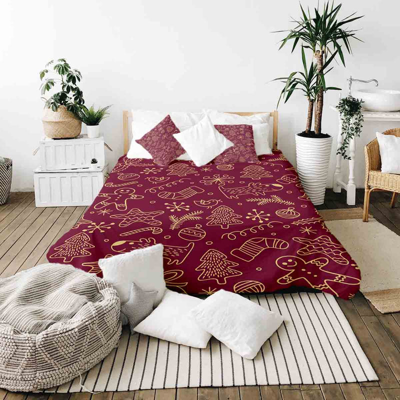 Therapiedekens beddengoed set rood met grappige kerstmotieven