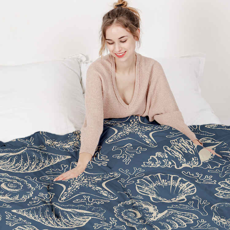 Therapiedekens katoenen hoes blauw met schelpen