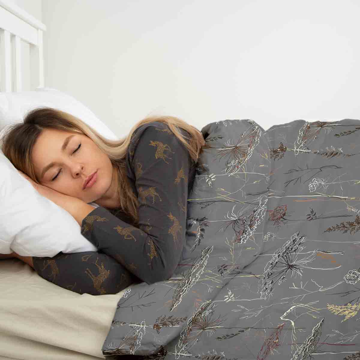 Original Therapiedecke - Baumwoll Bettwäsche Set Grau mit goldenen Pflanzen